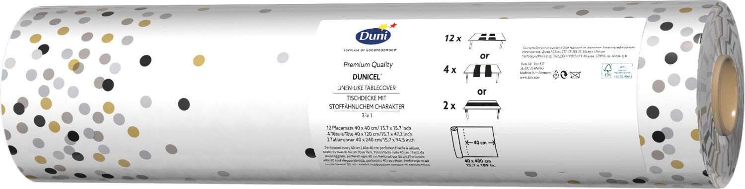 Duni 3-in-1 tafeldecoratie Dream Dots zwart 480 x 40 cm