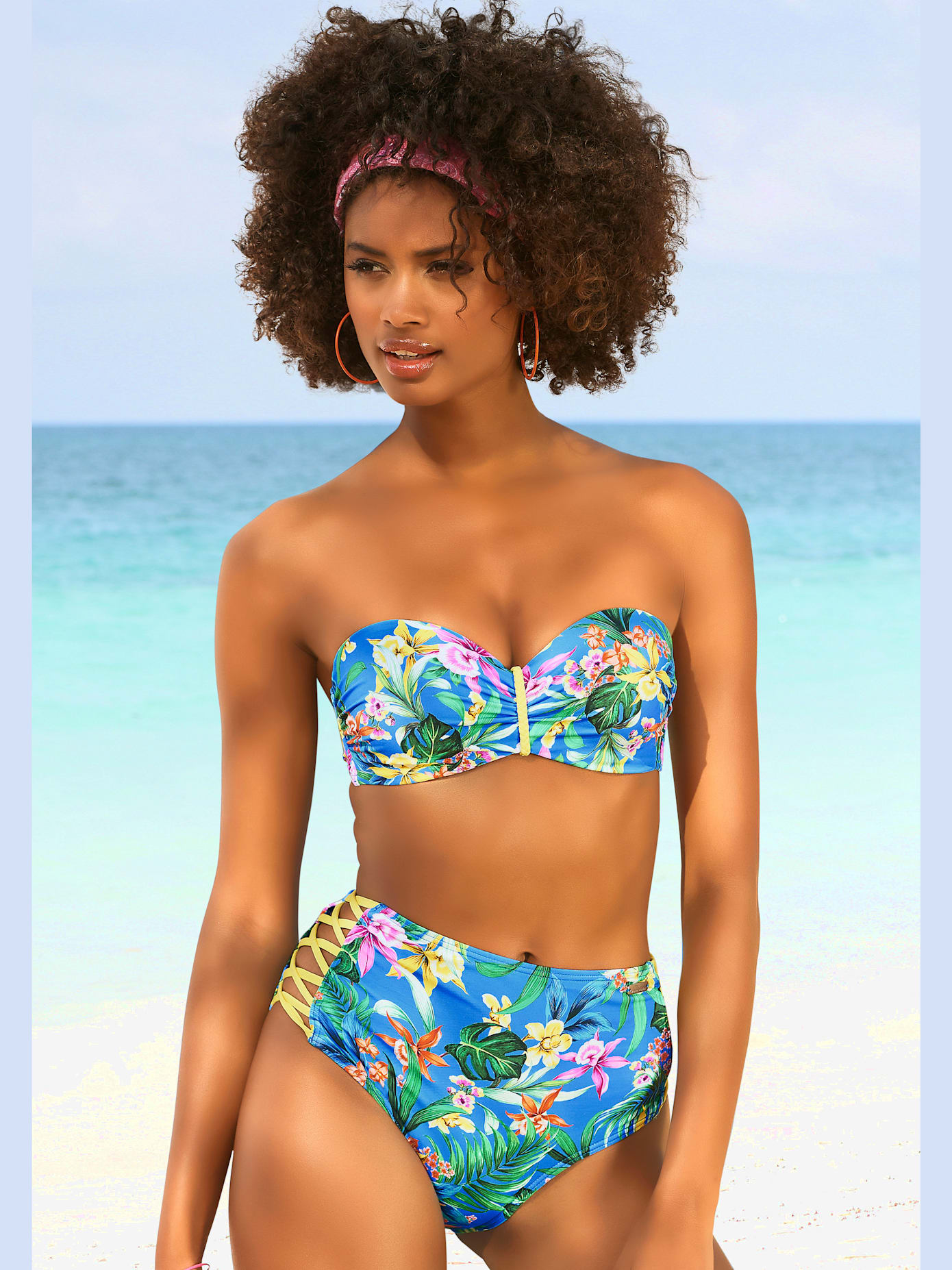 Haut de bikini bandeau à armatures « imprimé, effet de couleur différent pour chaque pièce »