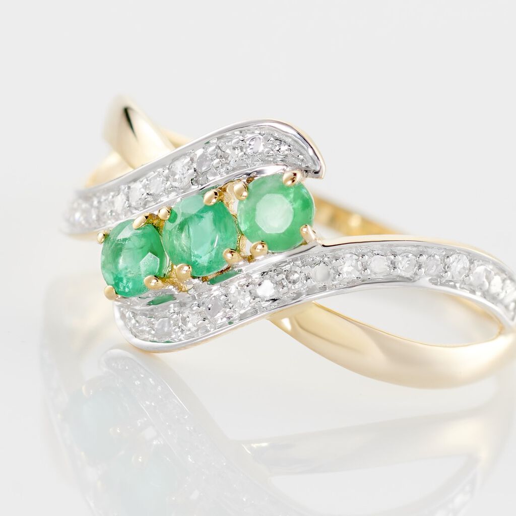 Bague Simma Or Jaune Diamant Et Emeraude