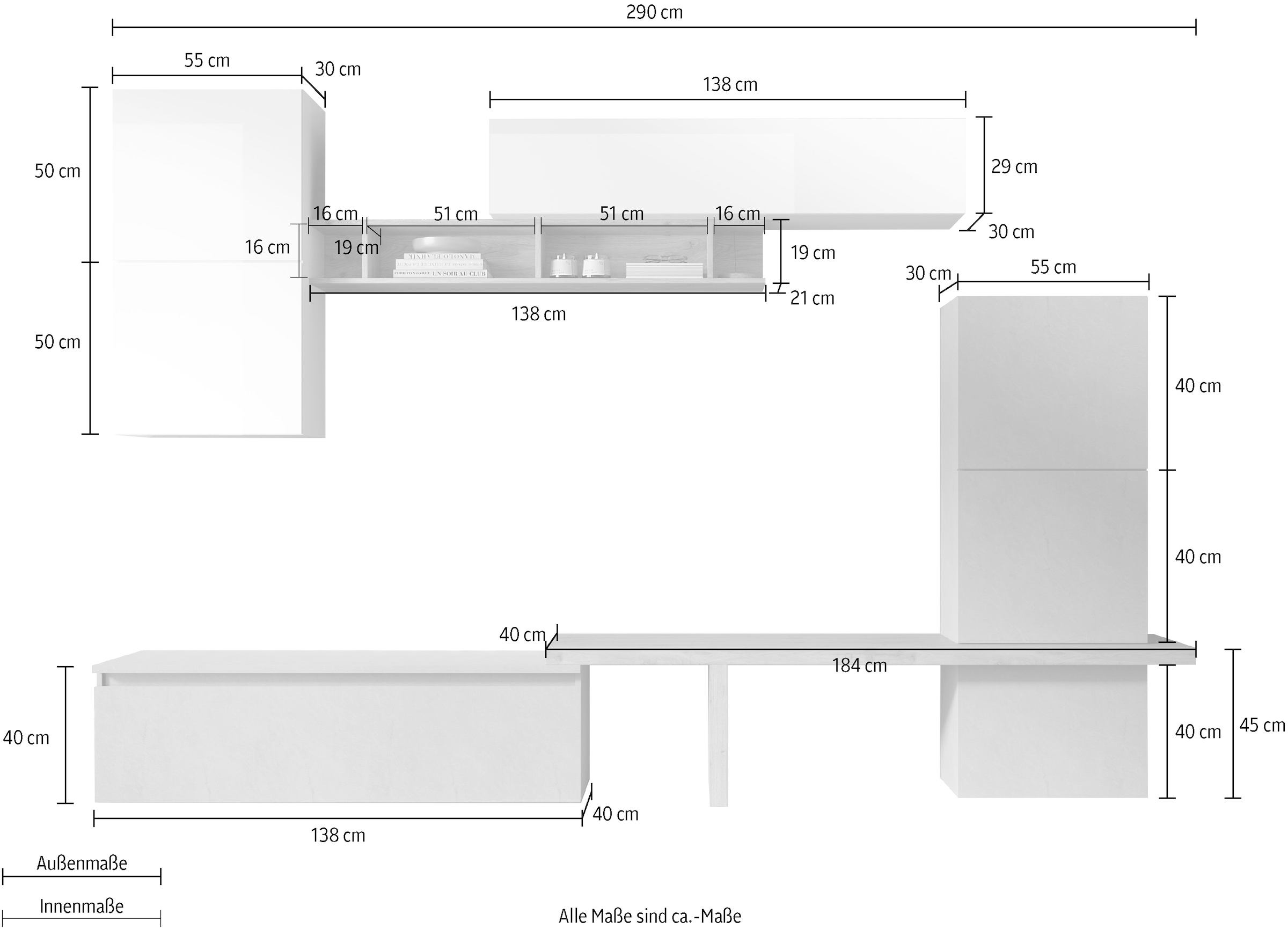 INOSIGN Wohnwand »Infinity, 9tlg. Breite 290 cm, Höhe variabel, Schrankwand (Lowboard,«