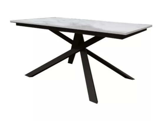 Table en bois, finition marbre blanc, base noire, extensible 120x80 - VOLPAIA