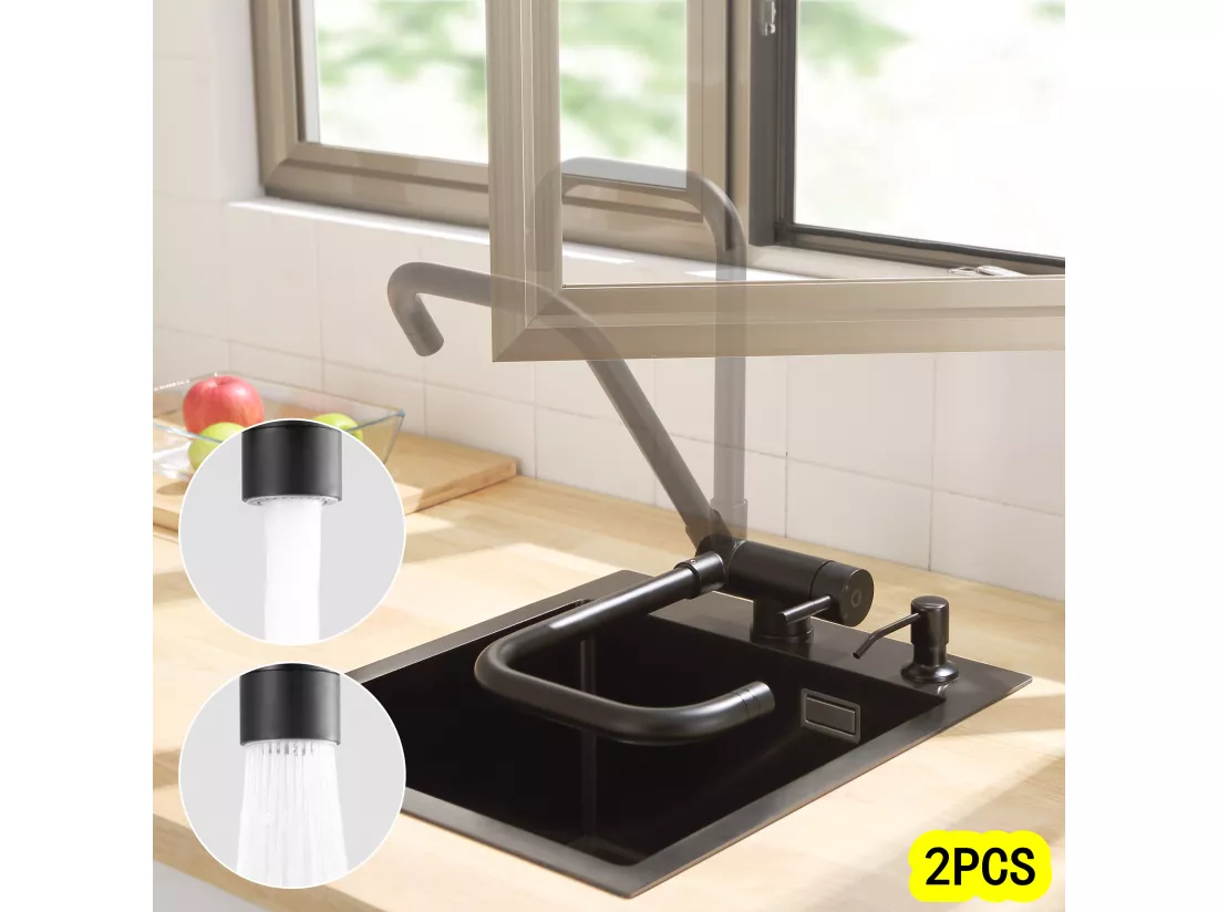 Cecipa max 2PCS Mitigeur de Evier Rabattable - Robinet de Cuisine en Acier Inoxydable devant Fenêtre - 2 Modes de pulvérisat - Noir,EU Modèle