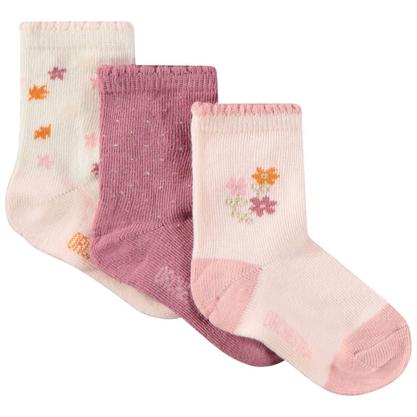 Lot de 3 paires de chaussettes fleuries pour bébé fille - Fuchsia