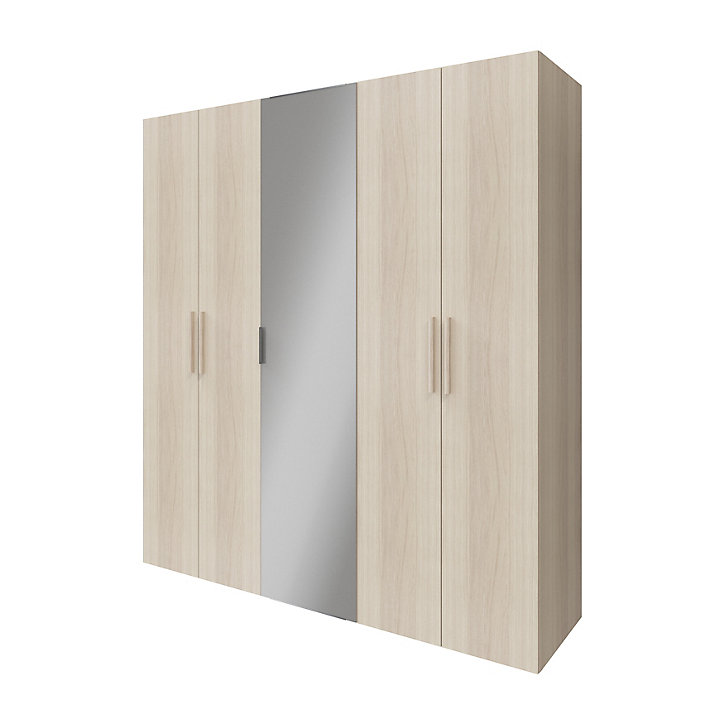 Armoire penderie portes battantes miroir et effet chêne GoodHome Atomia H. 225 x L. 200 x P. 60 cm