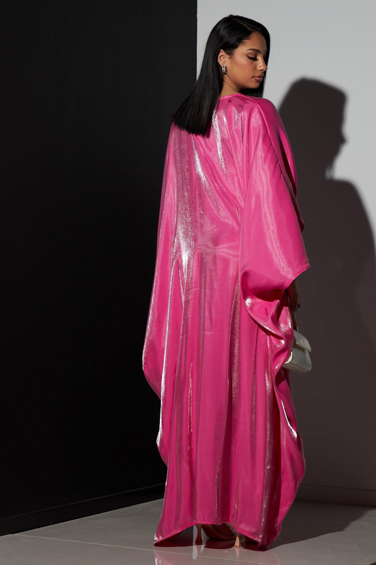 Abaya fuchsia à manches chauves-souris satinée
