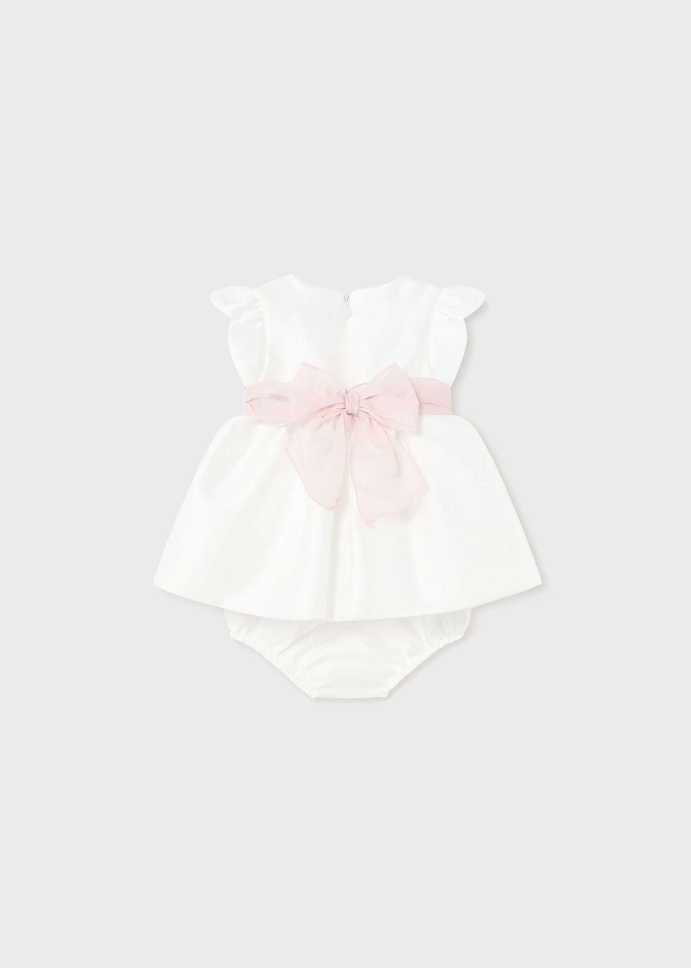 Vestido nude em mikado para recém-nascido com capa para fralda