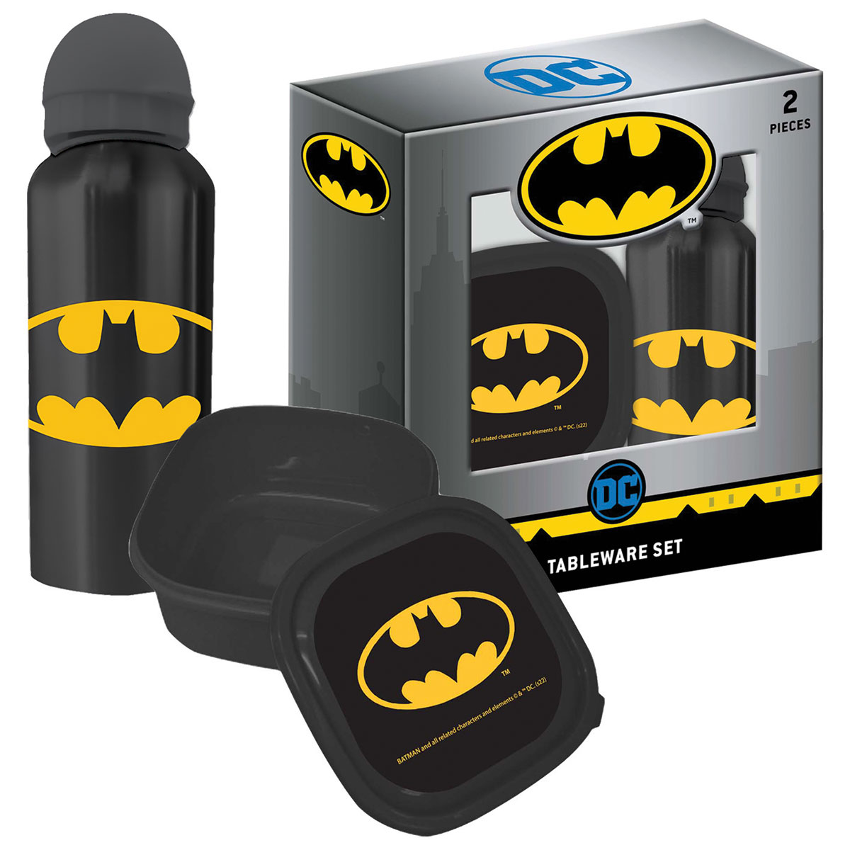 CONJUNTO DE LANCHE BATMAN COM CANTIL EM ALUMÍNIO 400ML E MERENDEIRA