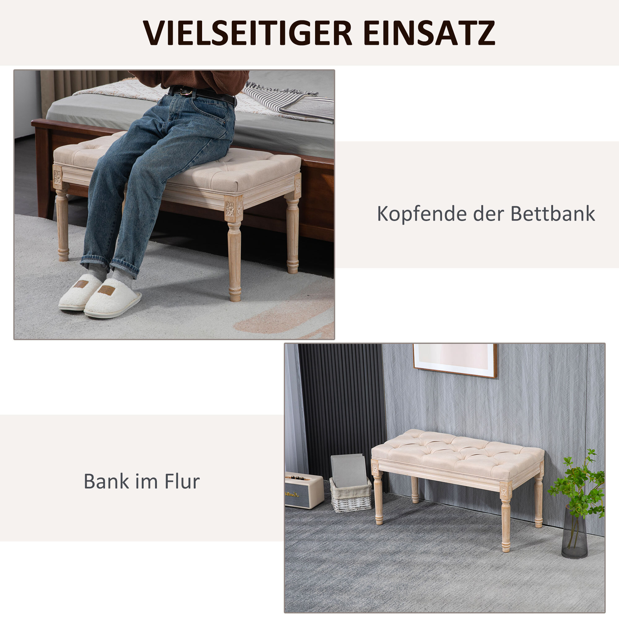 HOMCOM Bettbank mit Knopfheftung grau 80L x 40B x 43H cm