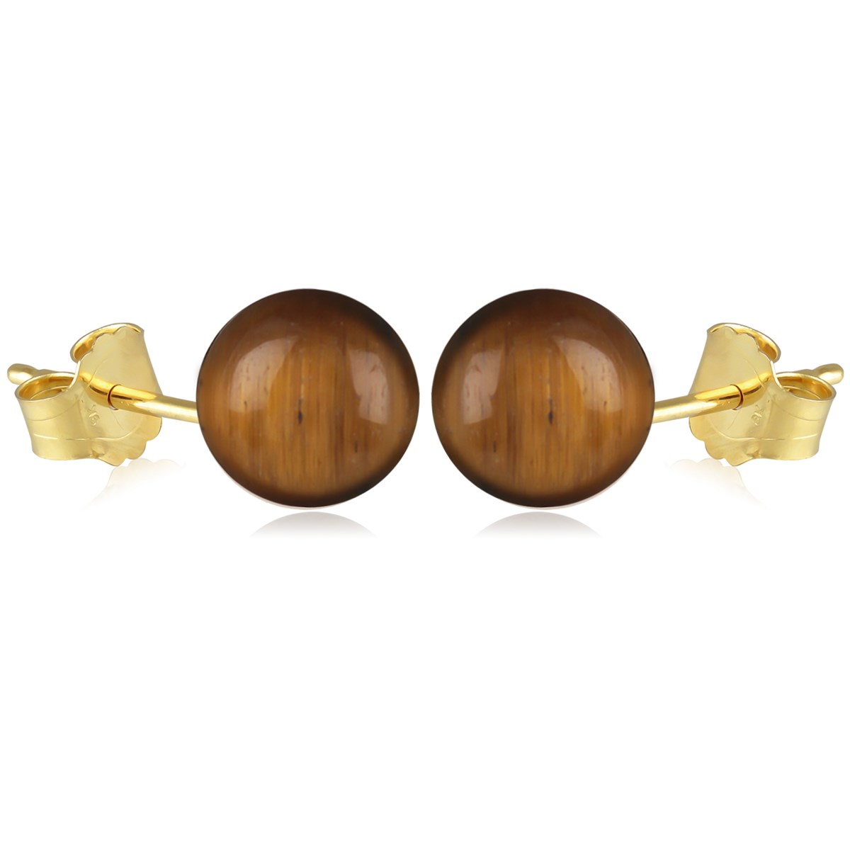 Boucles d'oreille plaqué or boule oeil de tigre 12MM