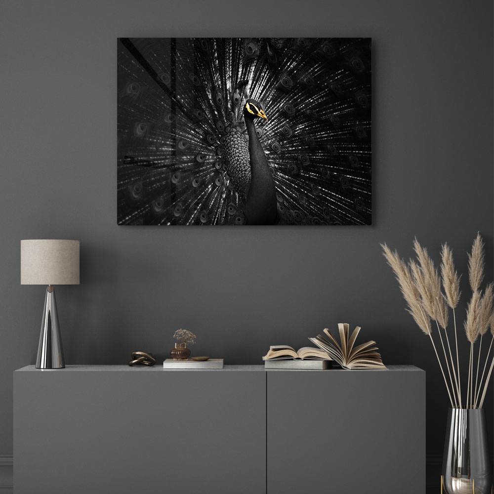 Walljar acrylglas schilderij - Golden Peacock Acrylglas schilderij - 60 x 90 cm