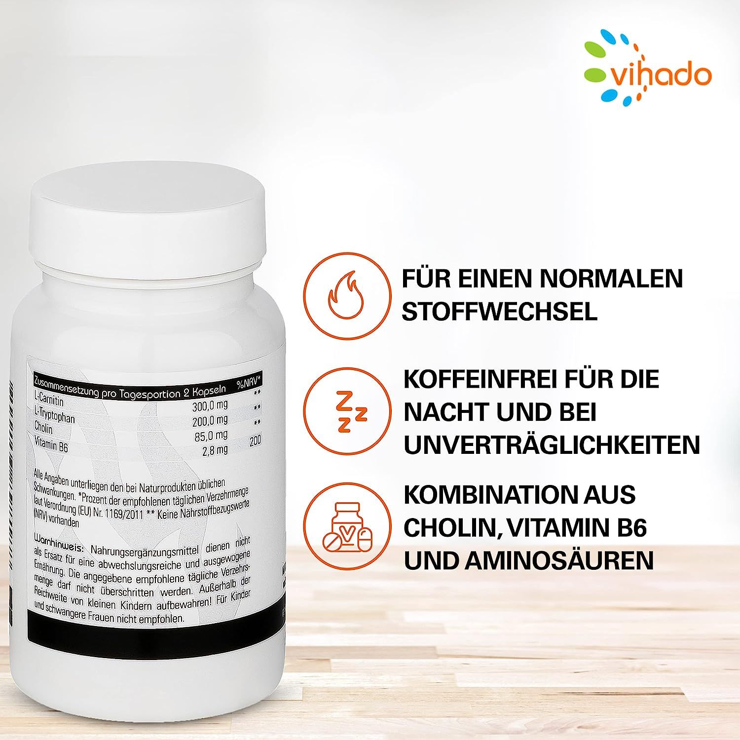 Vihado F-BDY Night – Kapseln für einen normalen Stoffwechsel – koffeinfrei für die Nacht