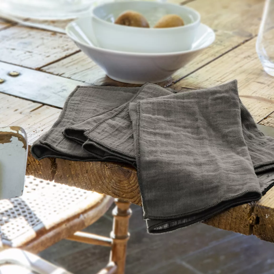 Lot de 3 serviettes gaze de coton (40 x 40 cm) Gaïa Gris granit