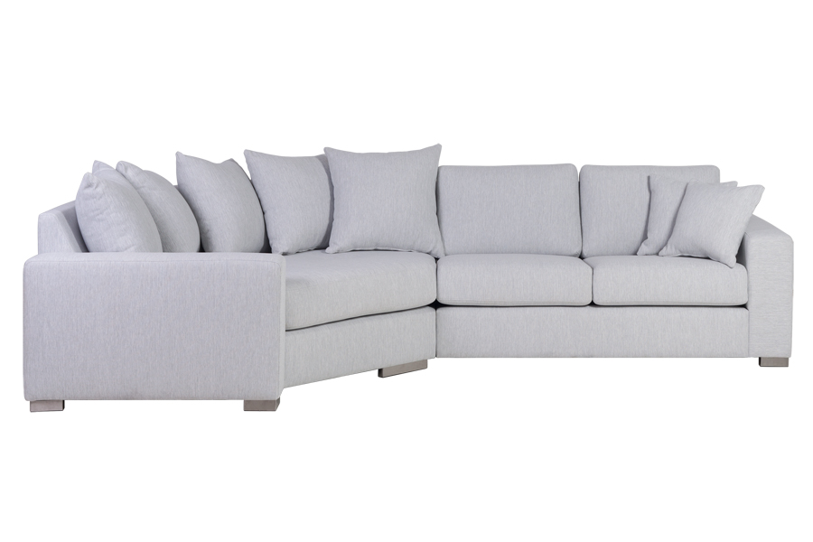Modern Living U-sofa Sjeselong venstre med 2-seter og cosy corner høyre. Tekstil Brego 3 Grey med Arm A og ben 2 sortbeiset eik.