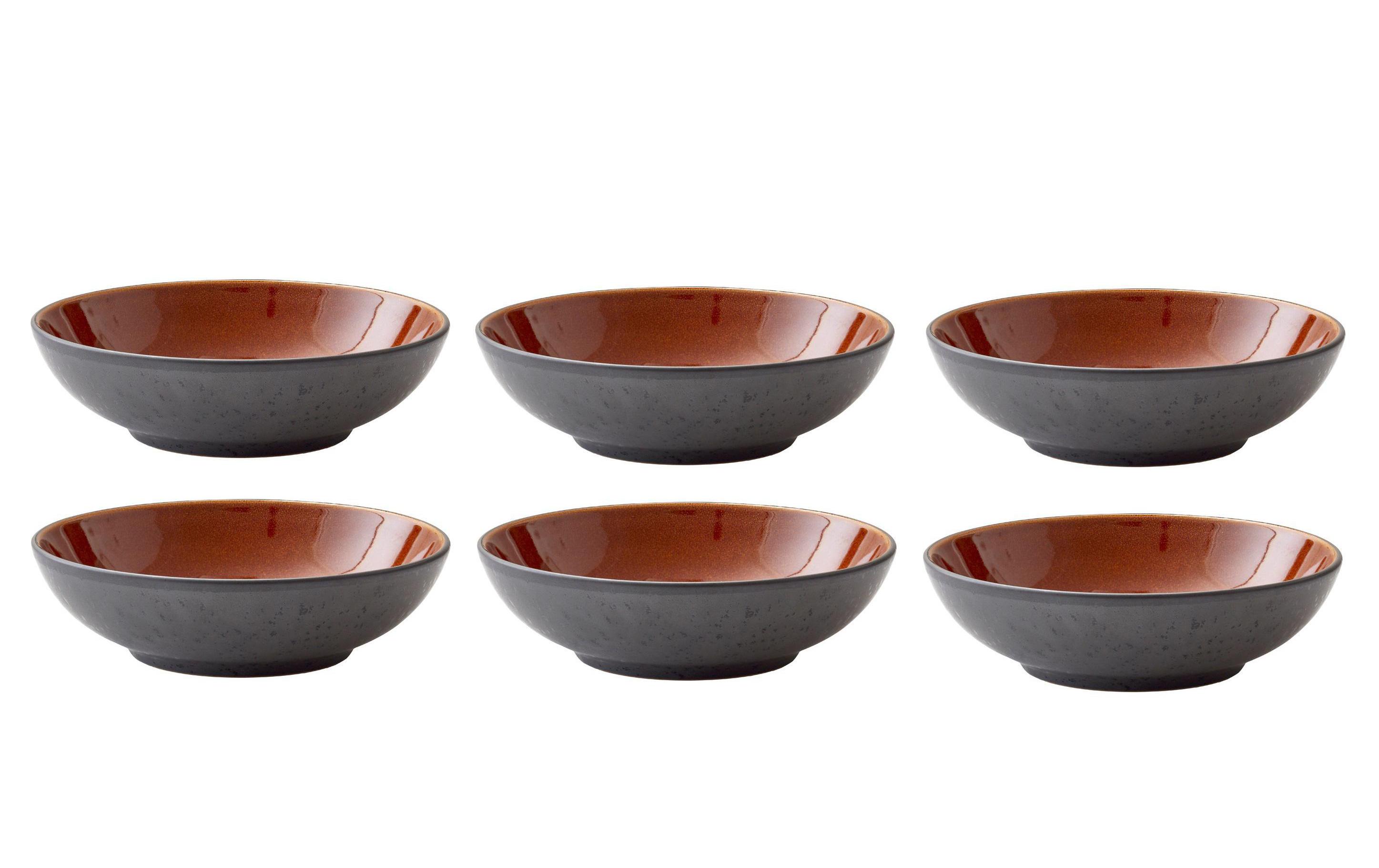 Suppen- & Pastateller Ø 20 cm, 6 Stück, Schwarz/Amber<br>Pastateller aus Steinzeug