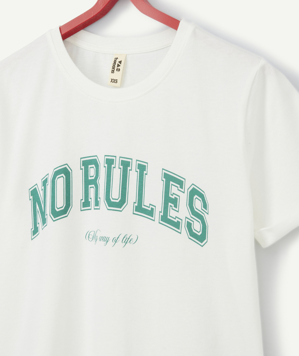 T-SHIRT FILLE EN COTON BIO BLANC AVEC MESSAGE VERT
