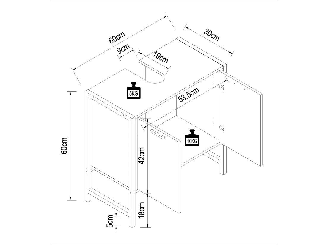 Armoire basse de salle de bain en bois Edino Portes battantes
