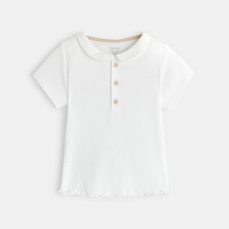 T-shirt polo fines côtes blanc bébé fille Blanc