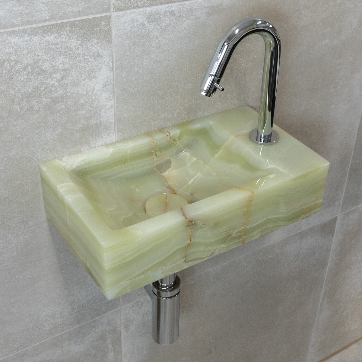 Saniclear Green Onyx fonteinset met gebogen kraan in chroom