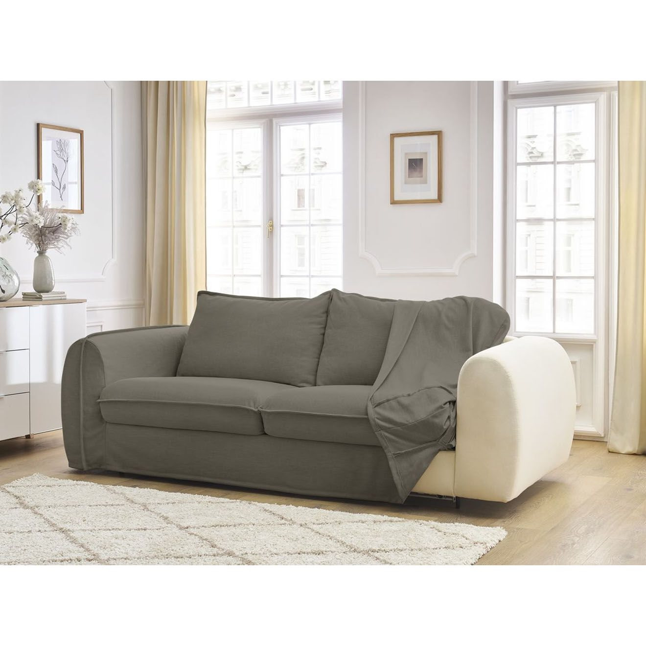 Bobochic Canapé droit convertible express 3 places Archimède 160 taupe - 236x106x93 cm