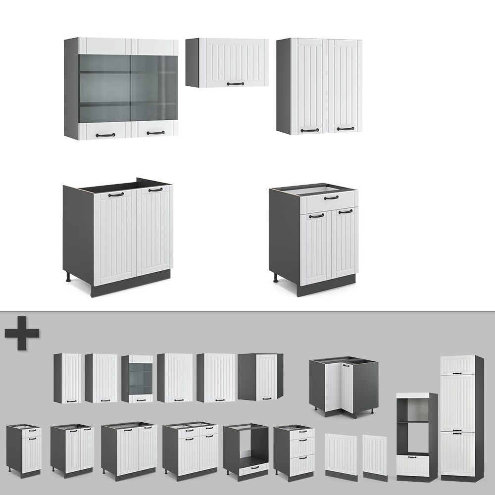 Vicco Küche Fame-Line 200 cm Küchenzeile Landhaus Küchenblock Einbau Anthrazit