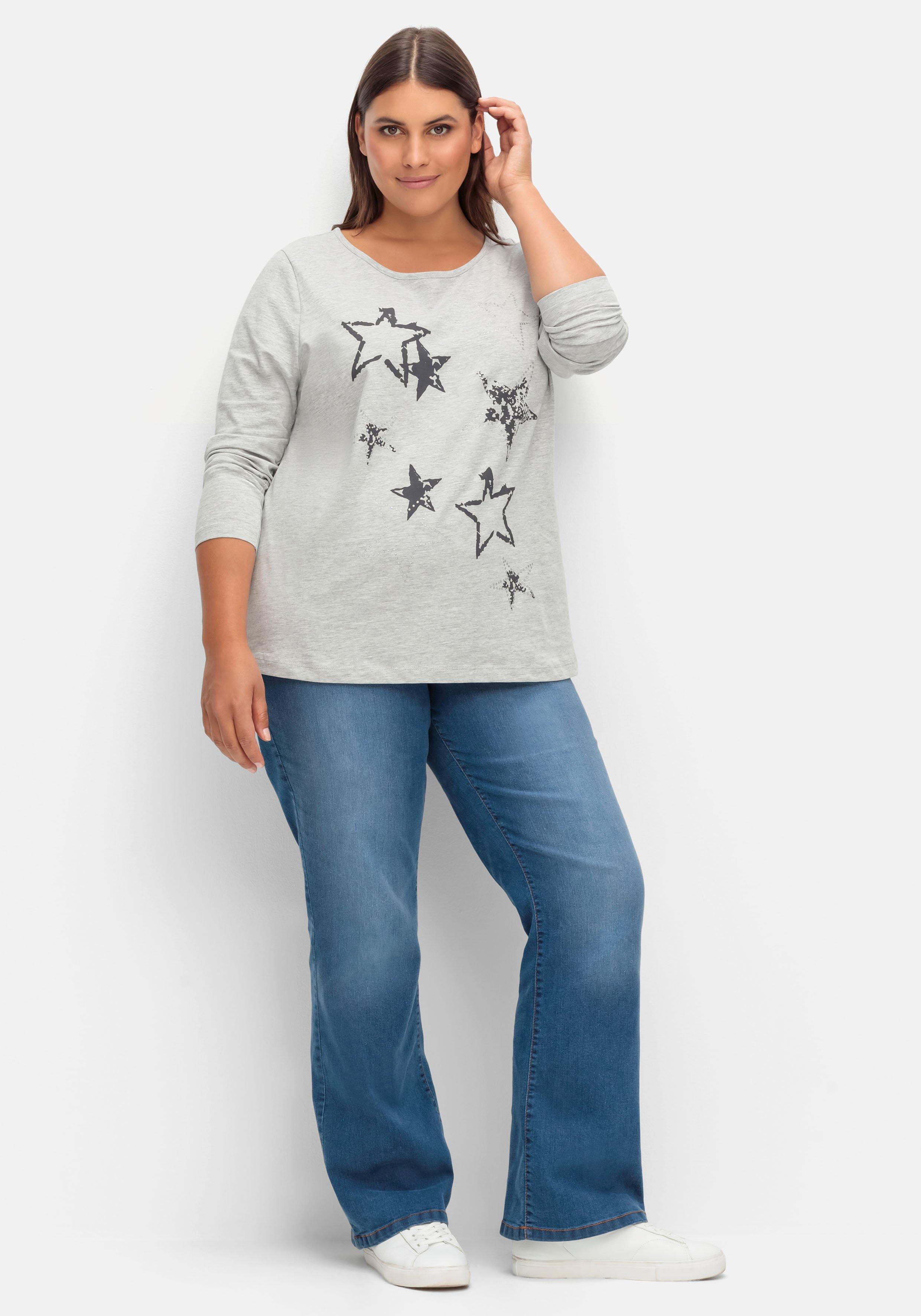 Meliertes Langarmshirt mit Sternen-Frontdruck