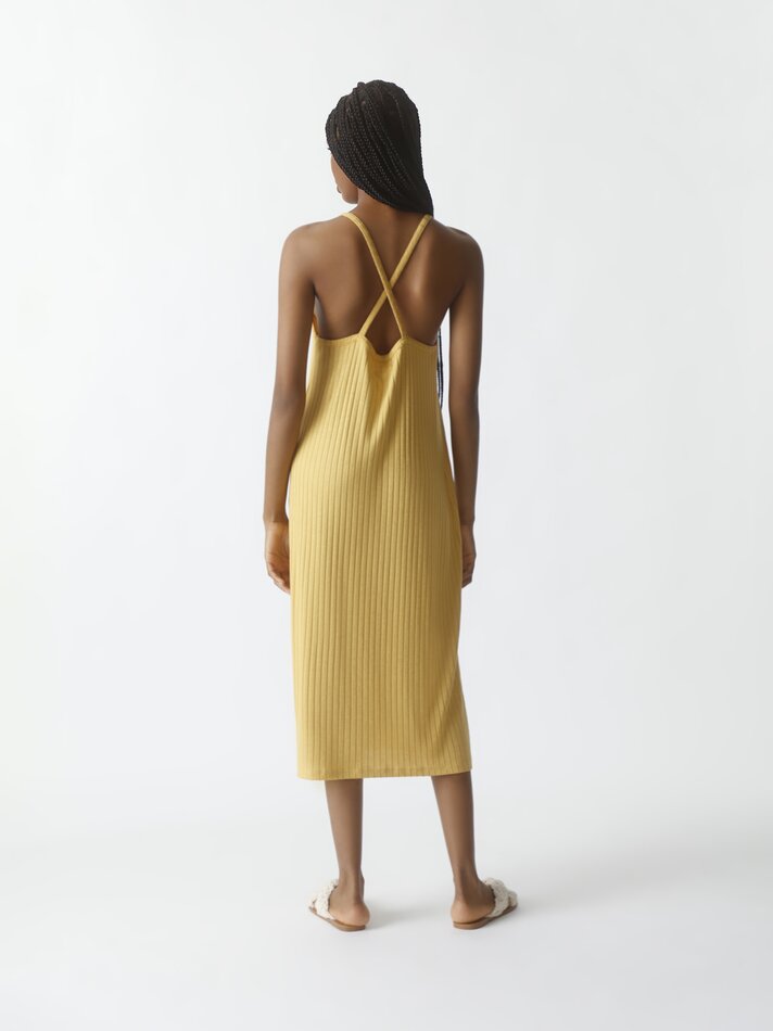 Vestido maxi canelado - Mostarda