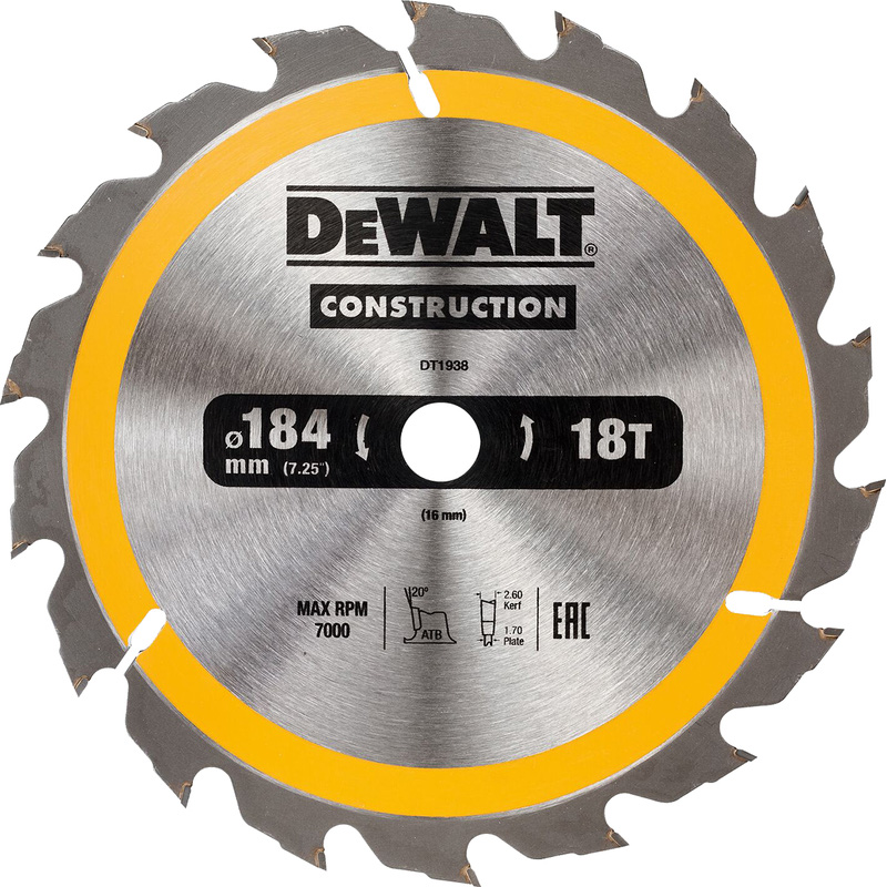 DeWALT cirkelzaagblad 184x16mm18T DT1938-QZ