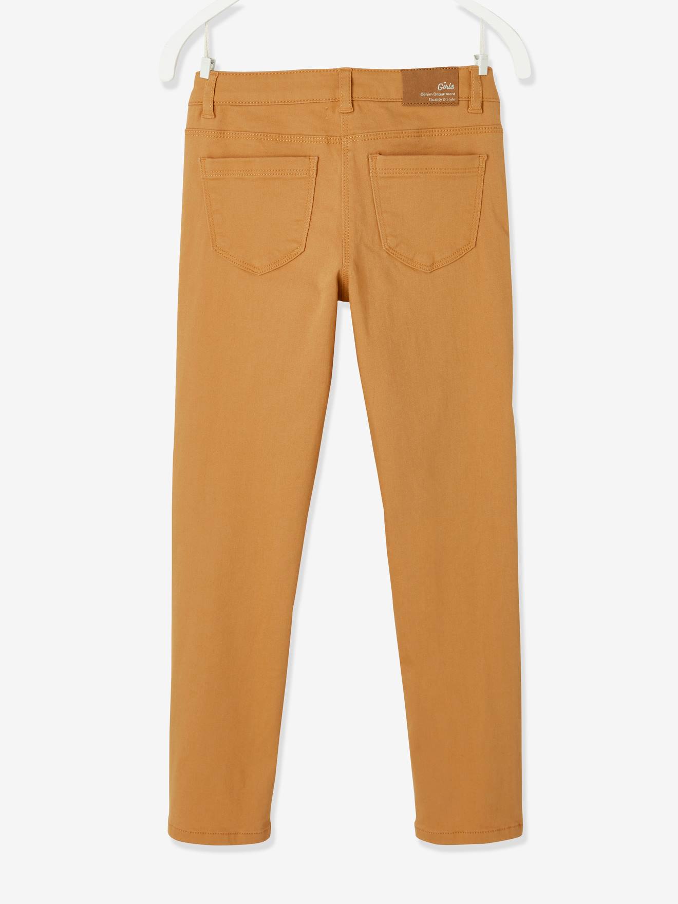 Calças Morphologik slim fit para meninas, quadris largos, modelo STONG, cor marrom claro lisa.