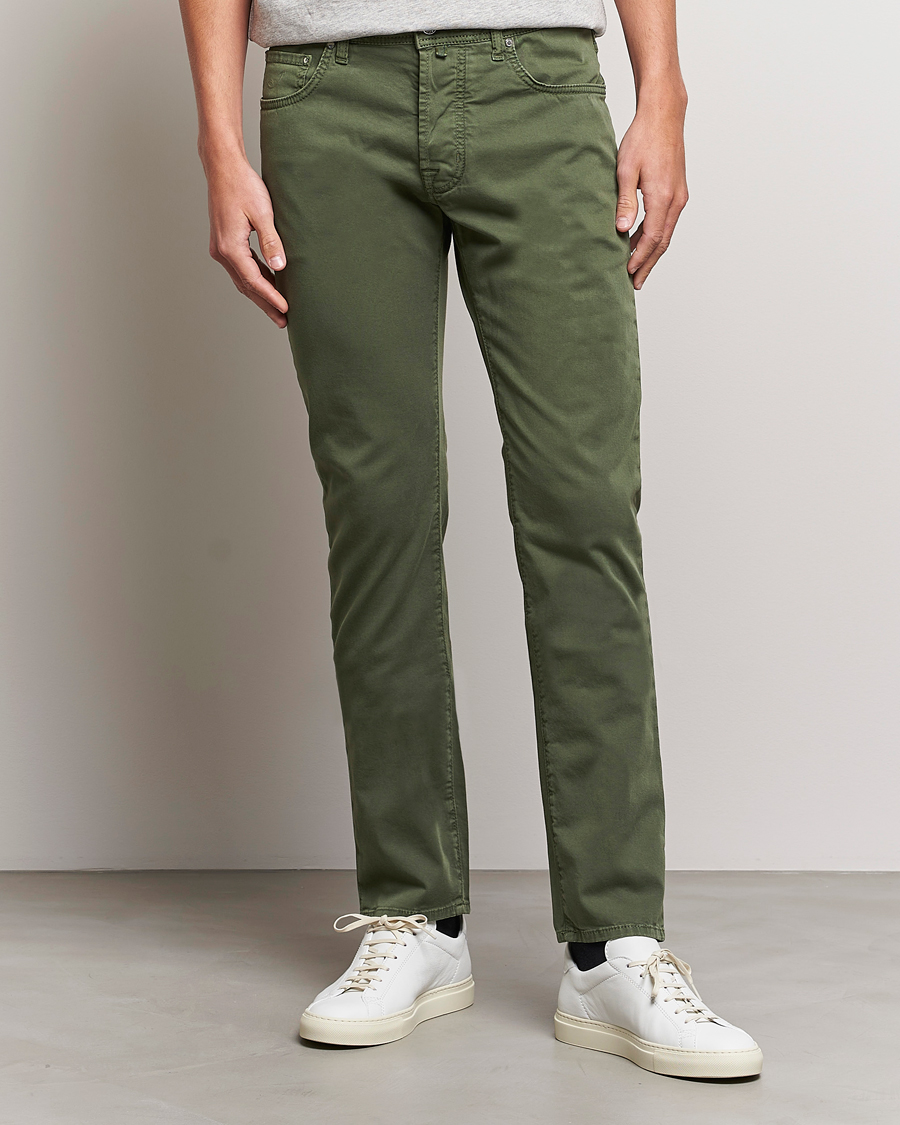 Jacob Cohën Bard Garment Dyed Gabardine Trousers Green