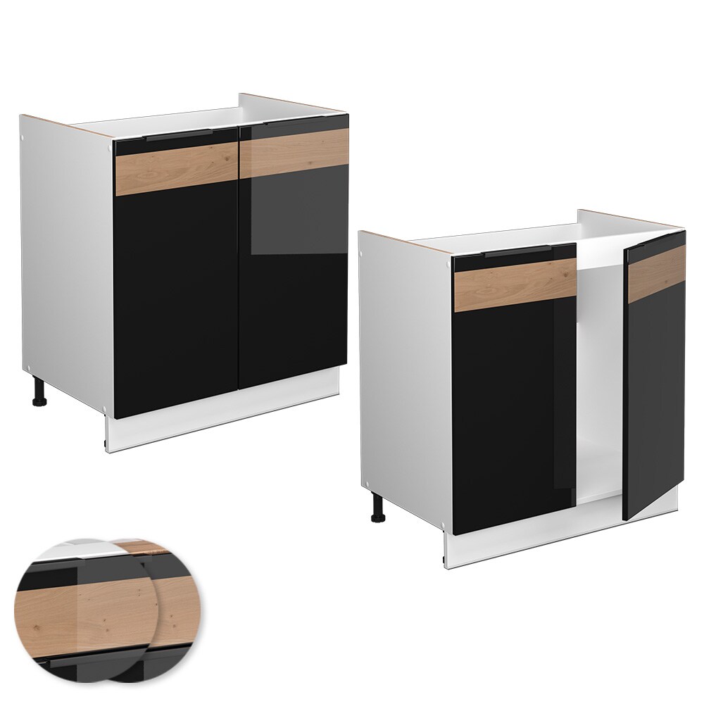 Vicco Spülenunterschrank Küchenschrank Küchenmöbel Fame-Line Weiß Schwarz Eiche 80 cm modern Hochglanz