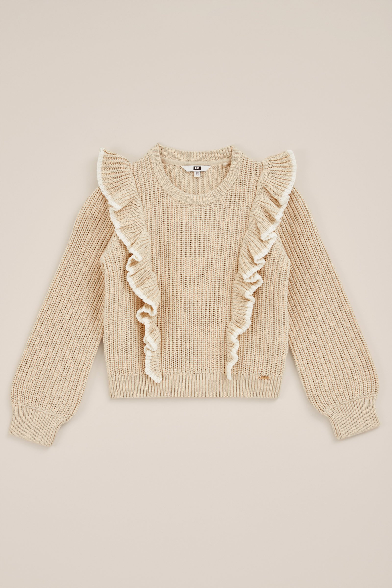 Meisjes gebreide trui met ruches WE Fashion Beige