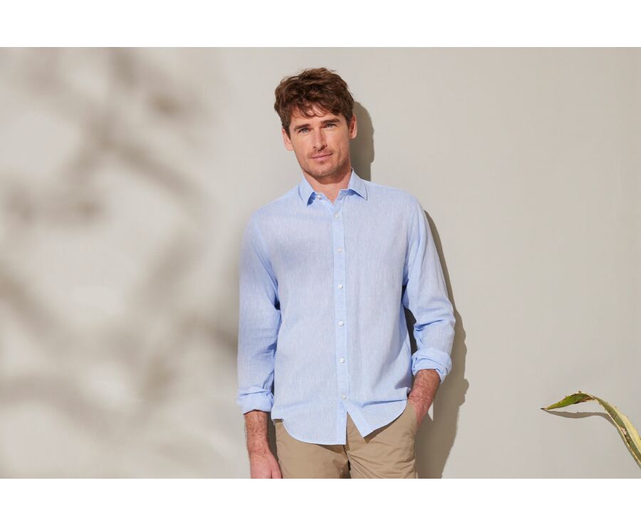 Chemise coton lin chambray bleu - SILBERT