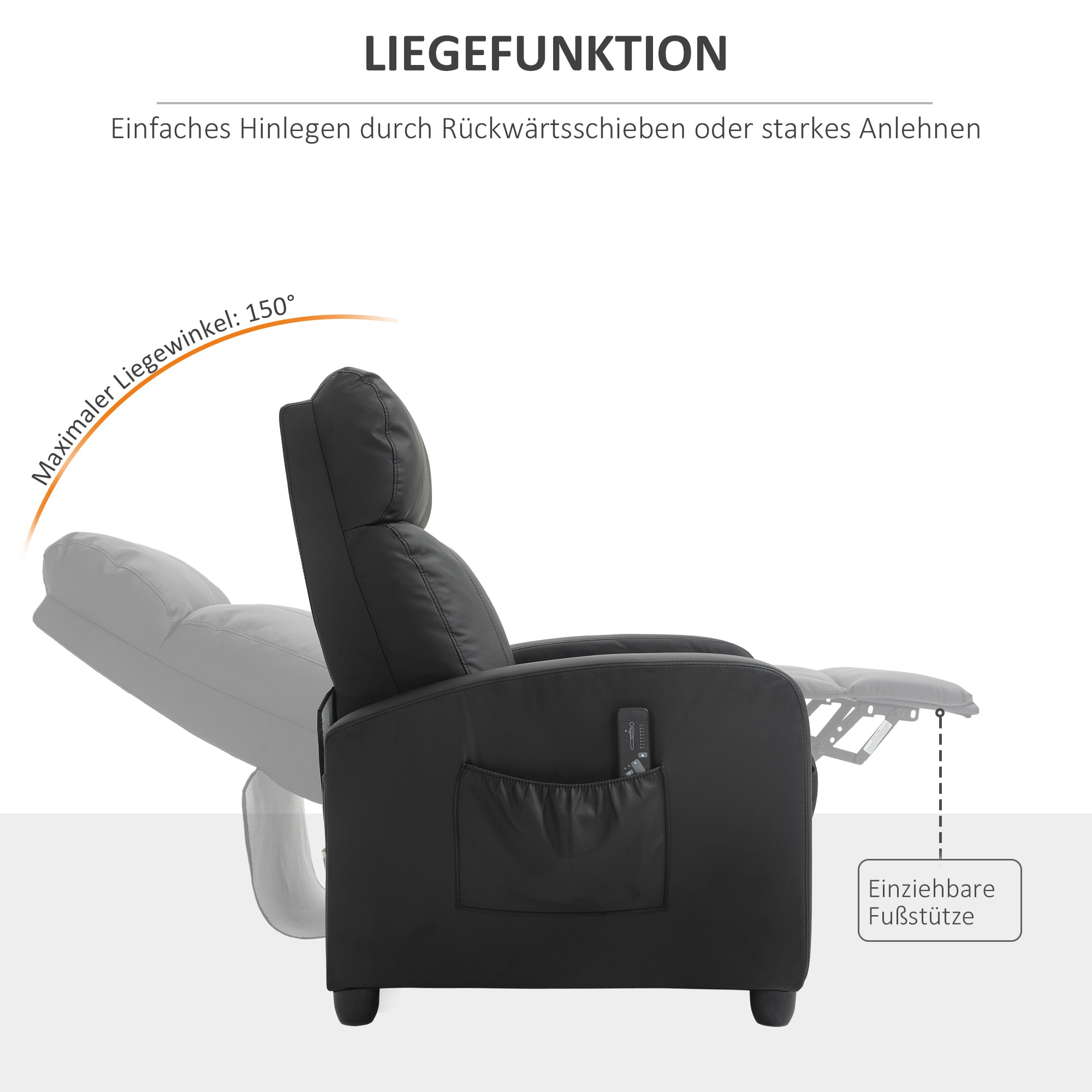 HOMCOM Massagesessel mit kabelgebundener Fernbedienung schwarz 68B x 88T x 98H cm