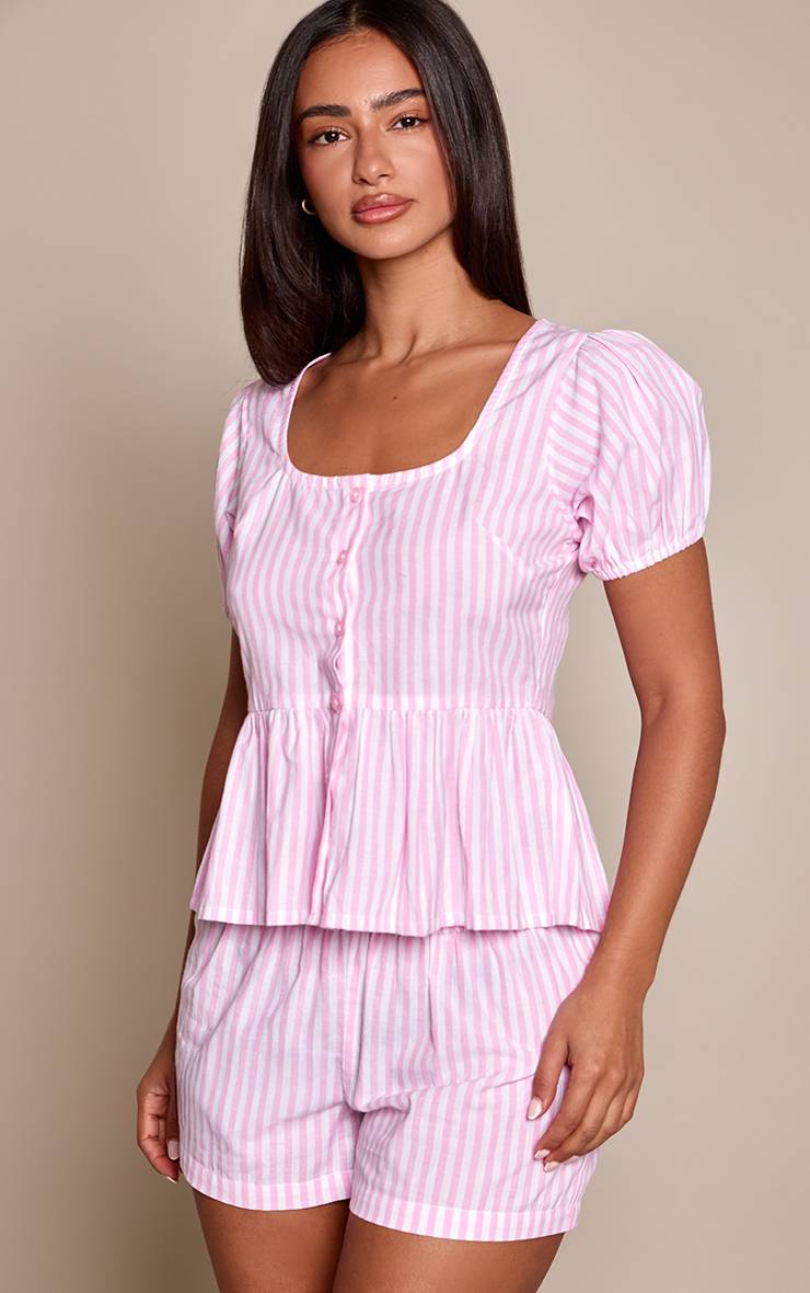 Rose Short En Coton À Rayures Petite
