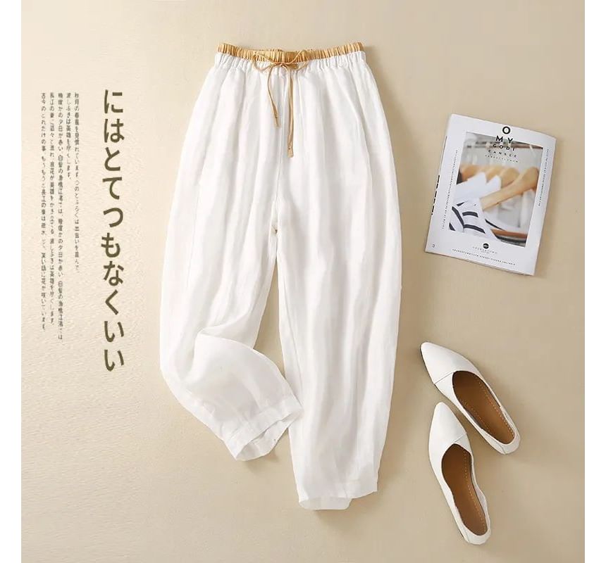 Lewwe - Cropped baggy broek met trekkoord en contrasterende rand