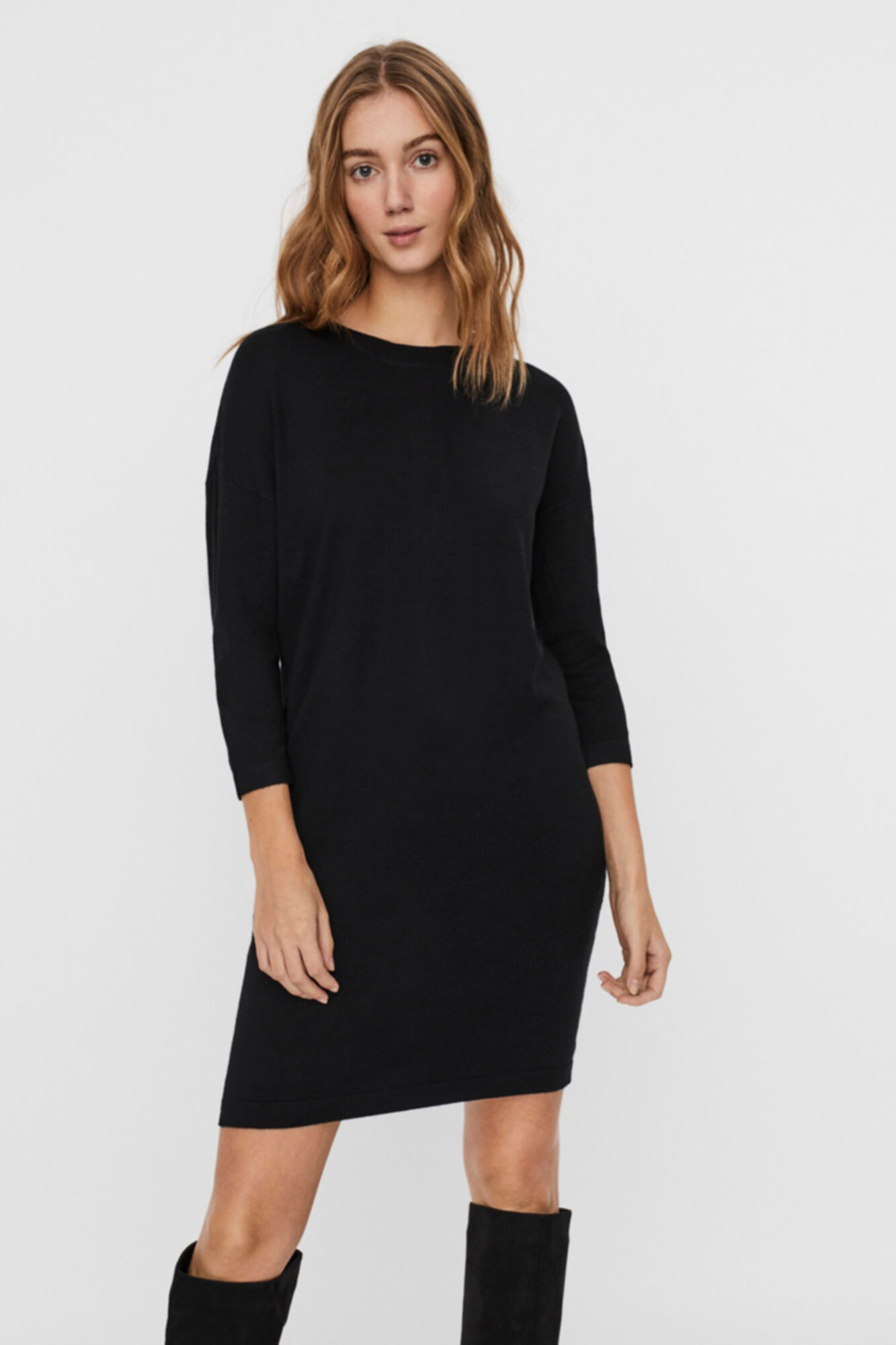 Vestido midi de malha - Preto