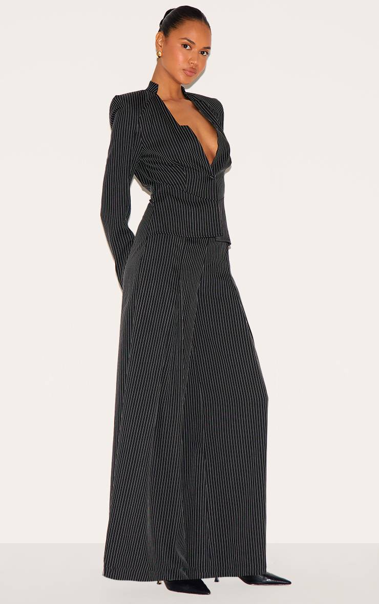Noir Combinaison Pantalon Droit À Détail Chemise À Fines Rayures