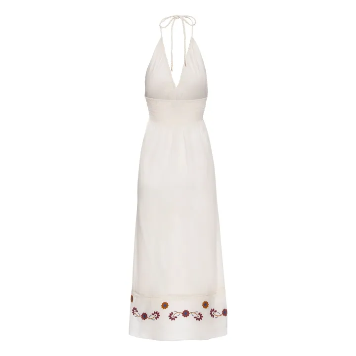Alma Deia Robe Longue Brodée Dos Nu en Coton Bio | Blanc cassé