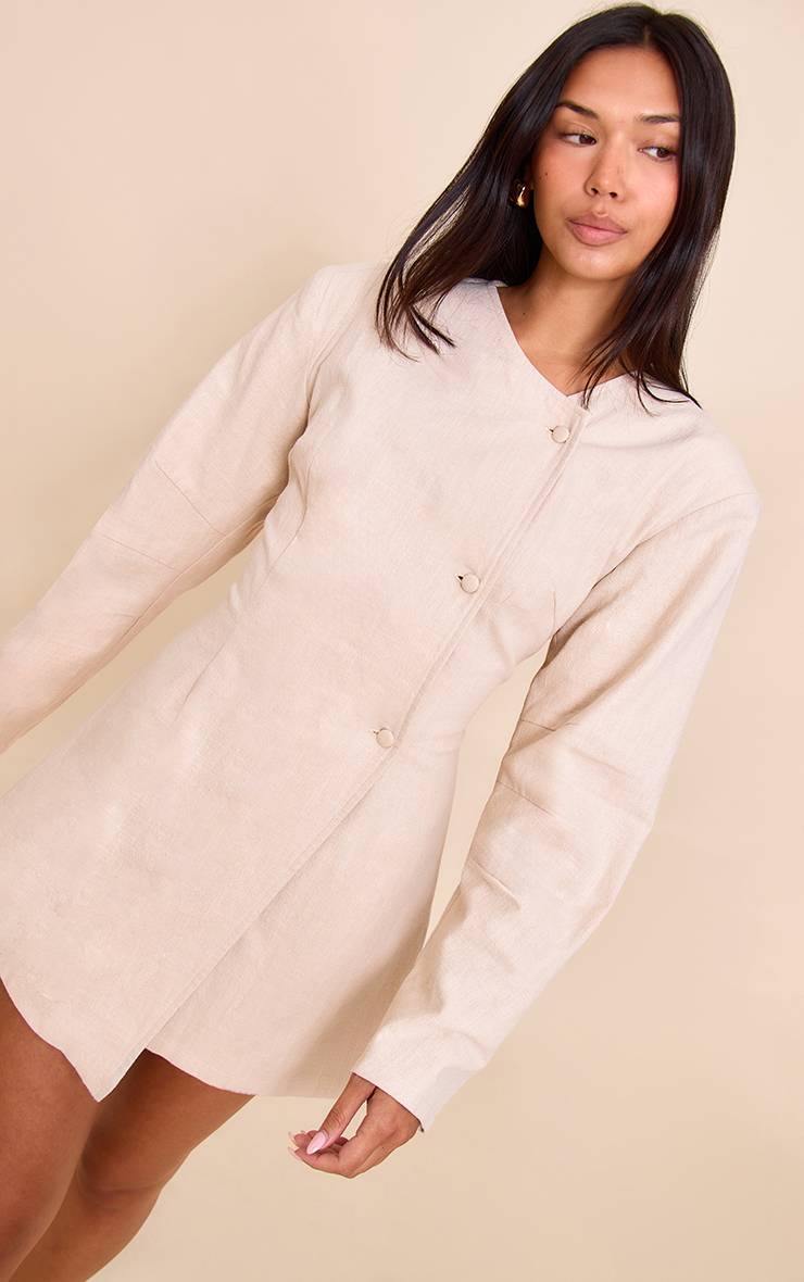 Naturel Robe Courte En Lin Premium À Taille Cintrée Et Manches Cocon