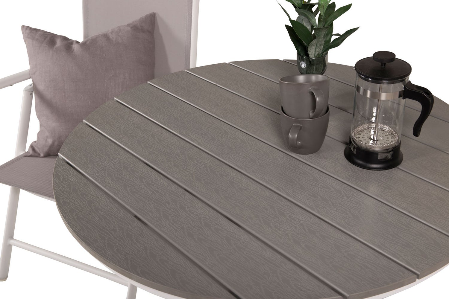 Parma tuinset: tafel Ø90cm en 2 Break stoelen, wit, grijs, crème. 90 x 90 x 74 cm