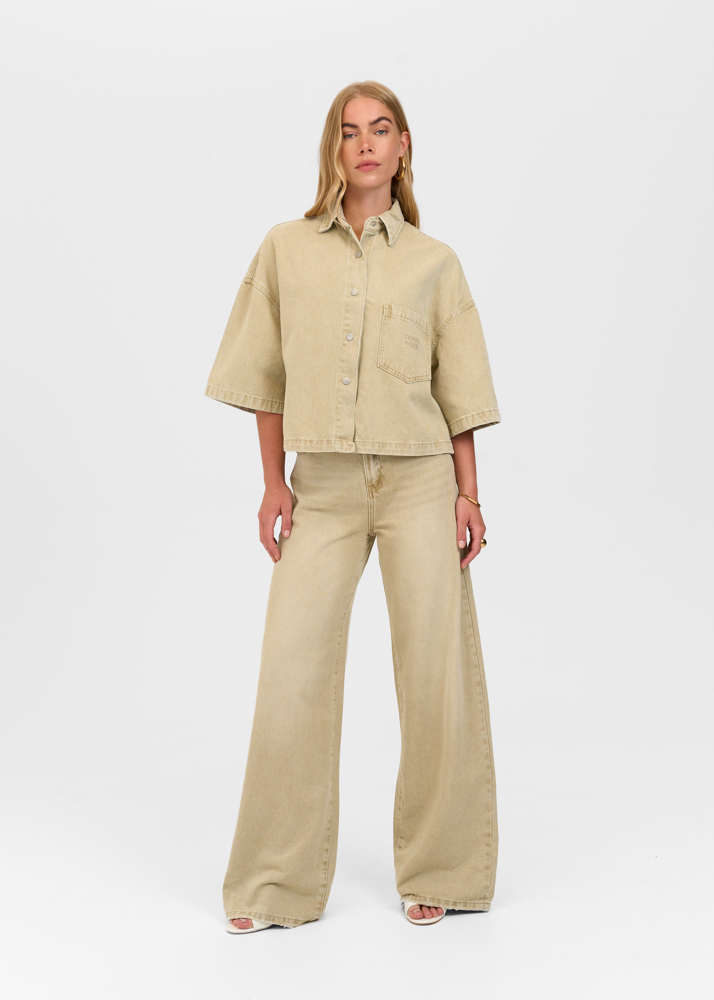Denim blouse korte mouw sage groen
