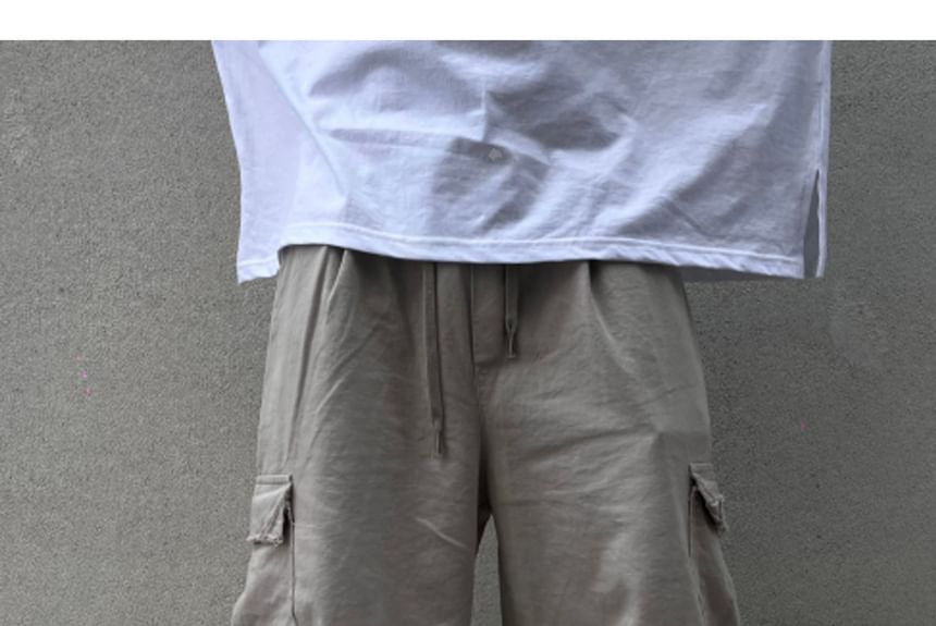 SeoulPop - Elastische taille, effen, versleten, losse cargobroek