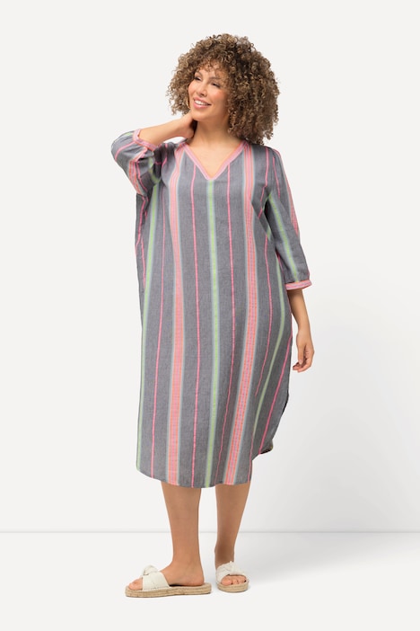 Kaftan, Musterstreifen, Oversized, V-Ausschnitt, 3/4-Arm