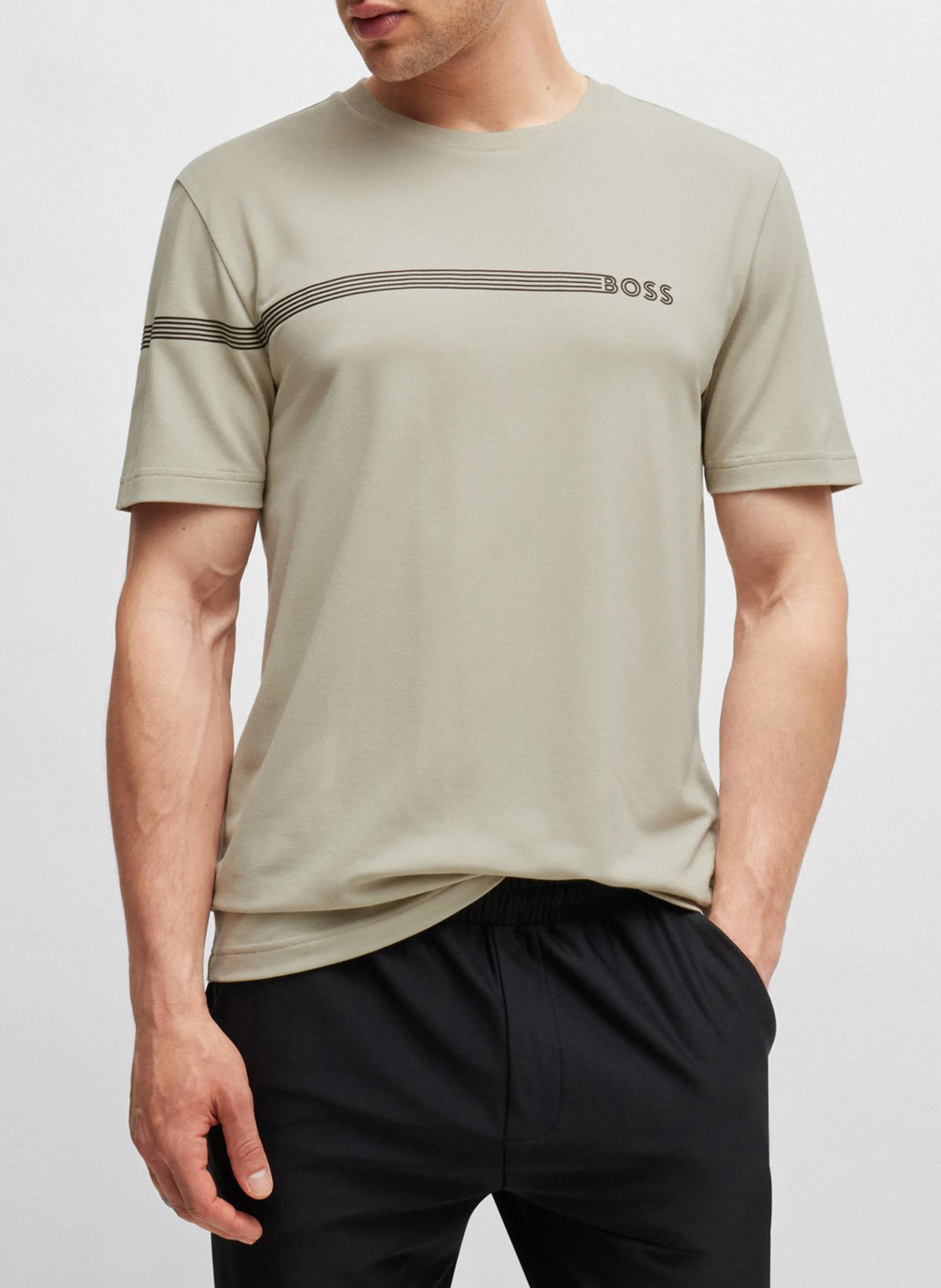 Tee-shirt droit col rond en coton mélangé | Beige