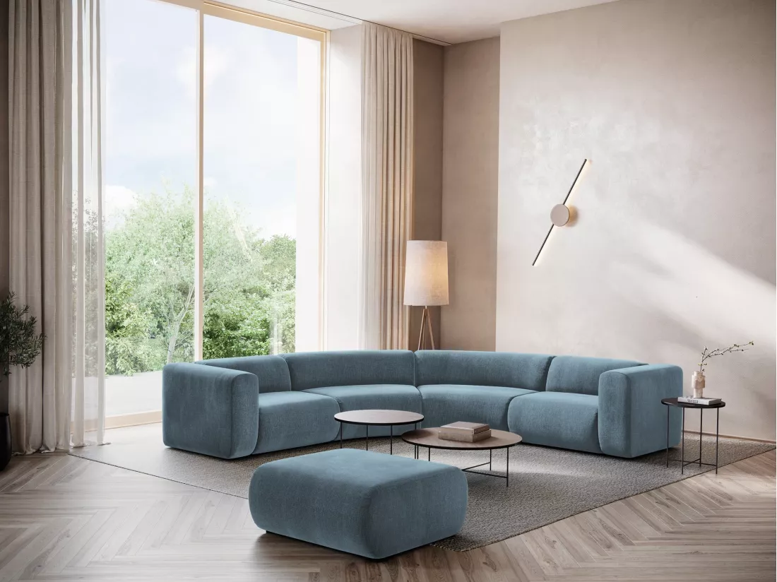 Canapé d'angle modulable en tissu chenille - jeans - EKAHI