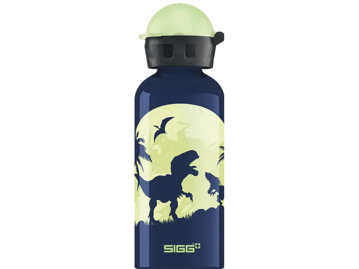 SIGG Kids Water Bottle Glow Moon Dinos, 0,4 L, Blå, Gul, Aluminium, 6,6 cm, 197 mm, 112 g