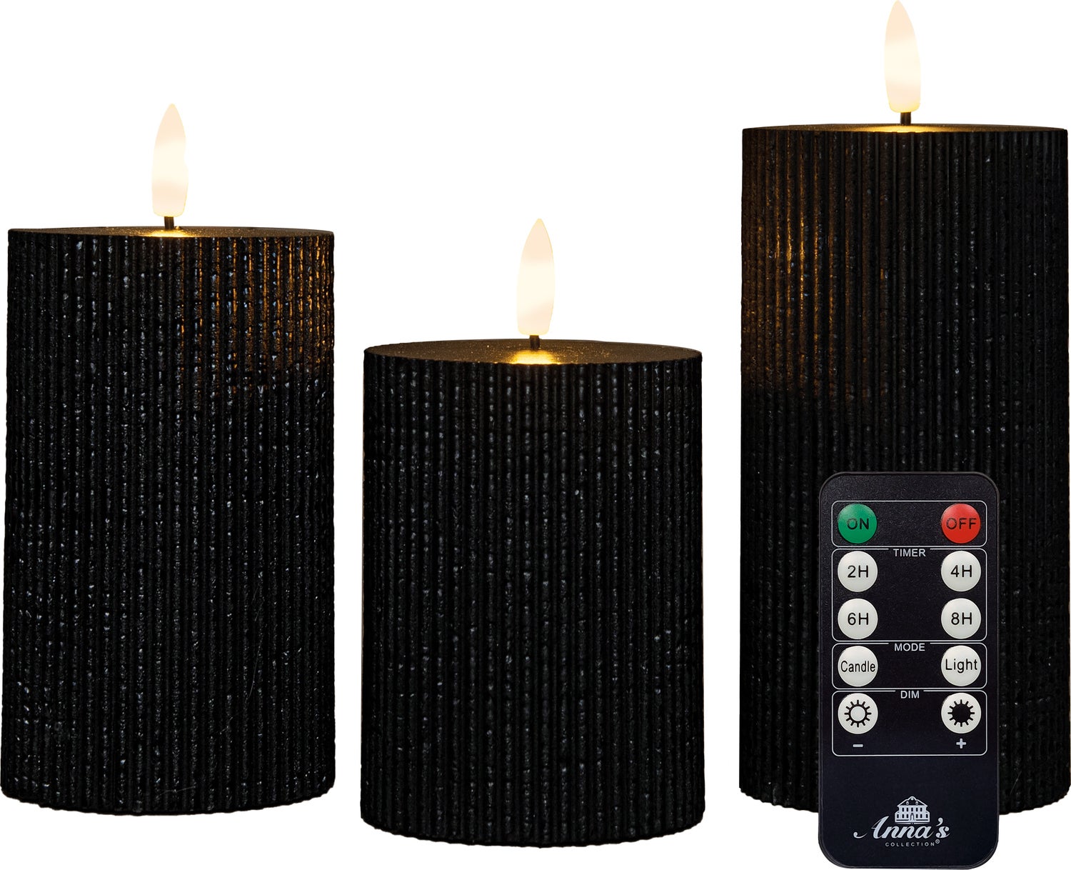Anna's Collection led stompkaars Riba zwart D 7,5 H 10 / 12,5 / 15 cm 3 stuks