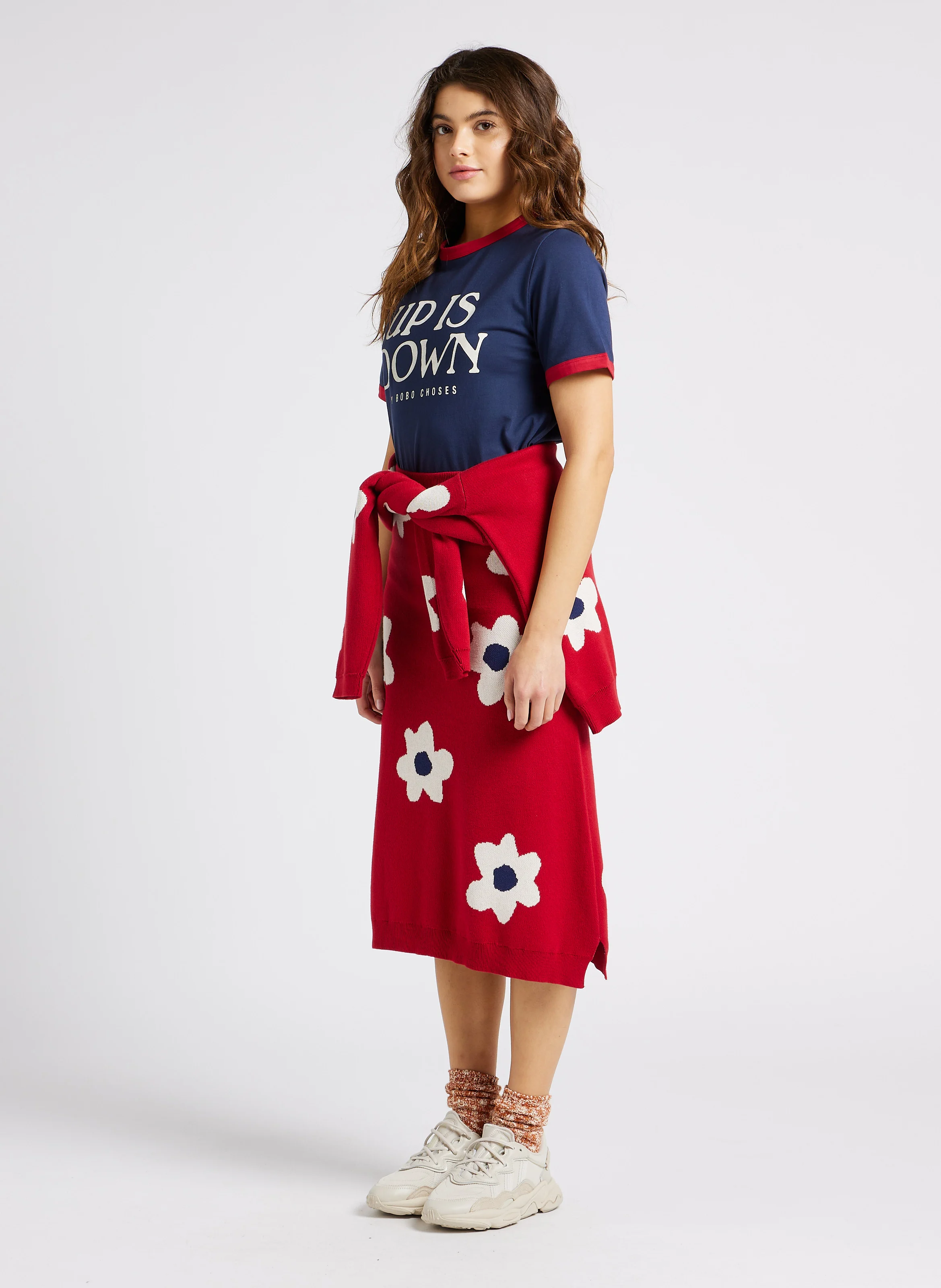 Tee-shirt col rond imprimé en coton bio| Bleu