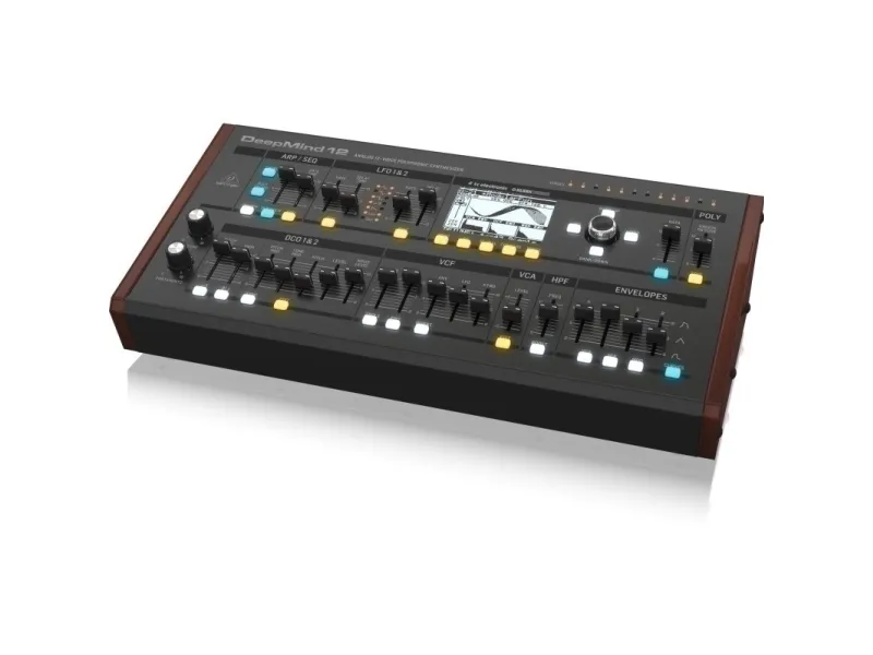 Behringer Deepmind 12D, Analog synthesizer, Kor, Forsinkelse, Flanger/Digital signalbehandling (DSP), Phaser, Efterklang, Sort, LCD, Vekselstrøm