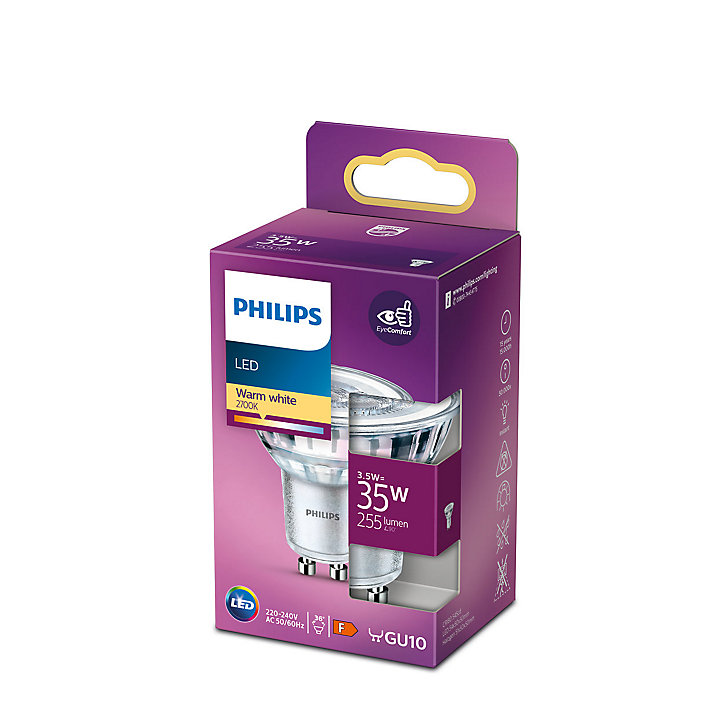 Spot LED GU10 255lm 3.5W IP20 blanc chaud Philips
